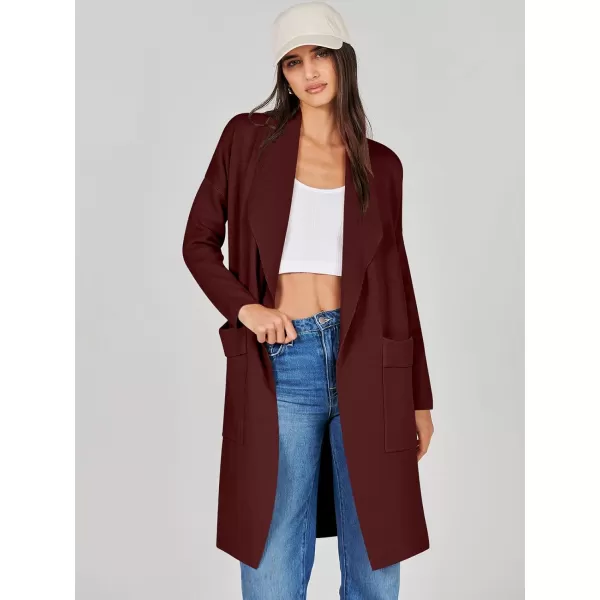 Caracilia Women's Open Front Knit Cardigan Long Sleeve Lapel Casual Solid Classy Sweater Jacket with Pockets