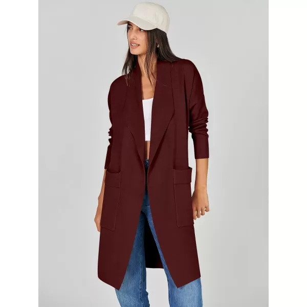 Caracilia Women's Open Front Knit Cardigan Long Sleeve Lapel Casual Solid Classy Sweater Jacket with Pockets