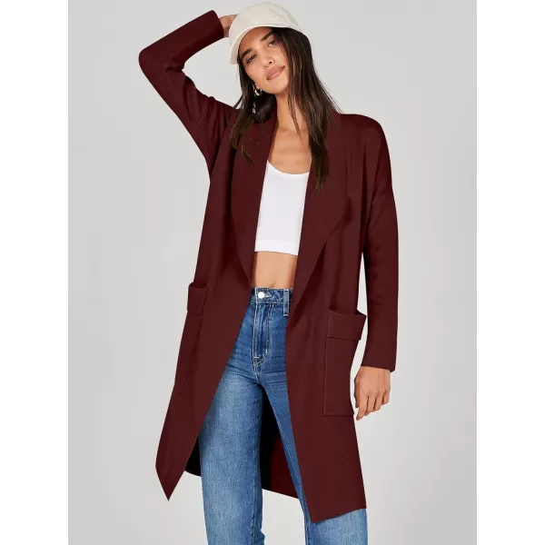 Caracilia Women's Open Front Knit Cardigan Long Sleeve Lapel Casual Solid Classy Sweater Jacket with Pockets