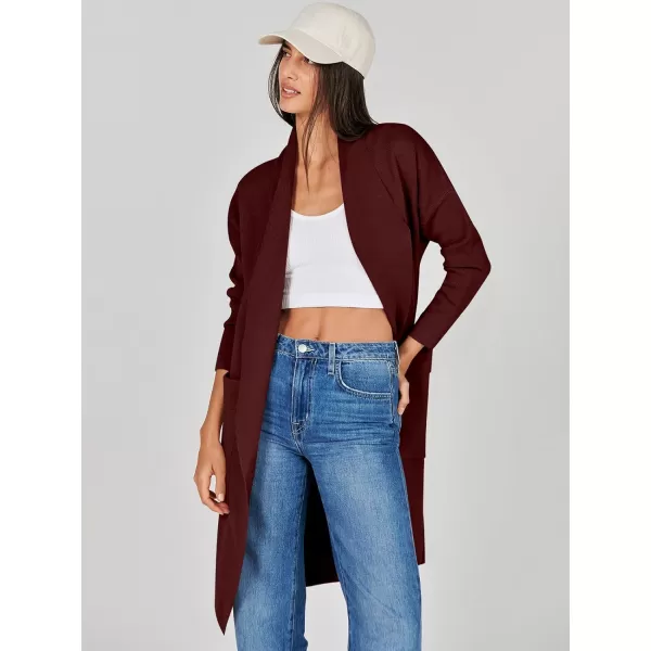 Caracilia Women's Open Front Knit Cardigan Long Sleeve Lapel Casual Solid Classy Sweater Jacket with Pockets