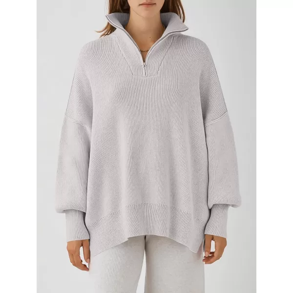 Caracilia Women's Oversized Sweater 2023 1/4 Zipper Collar Long Sleeve Drop Shoulder Slouchy Pullover Top