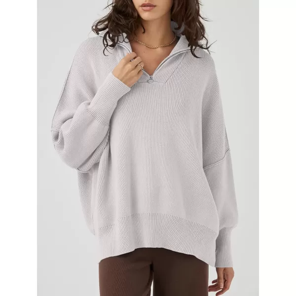 Caracilia Women's Oversized Sweater 2023 1/4 Zipper Collar Long Sleeve Drop Shoulder Slouchy Pullover Top
