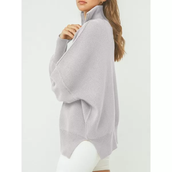 Caracilia Women's Oversized Sweater 2023 1/4 Zipper Collar Long Sleeve Drop Shoulder Slouchy Pullover Top