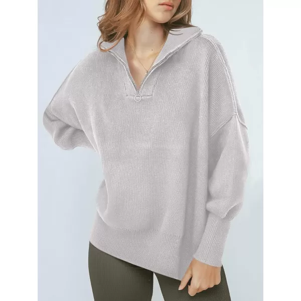Caracilia Women's Oversized Sweater 2023 1/4 Zipper Collar Long Sleeve Drop Shoulder Slouchy Pullover Top