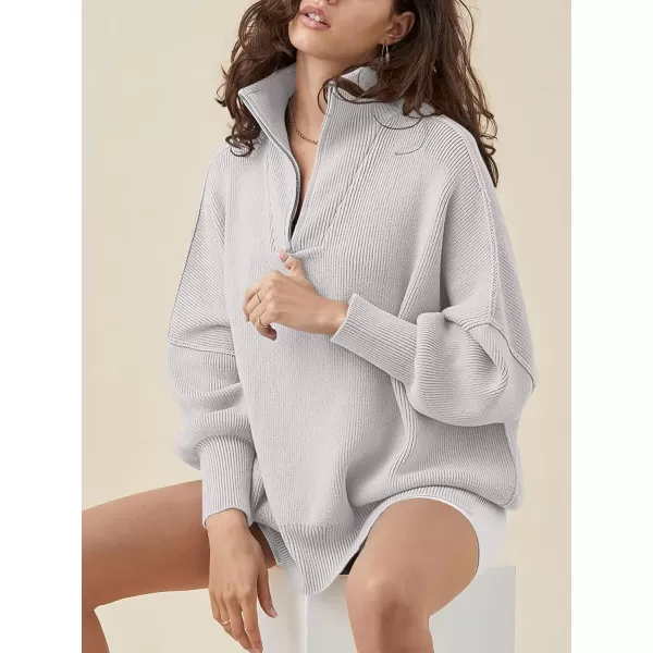 Caracilia Women's Oversized Sweater 2023 1/4 Zipper Collar Long Sleeve Drop Shoulder Slouchy Pullover Top