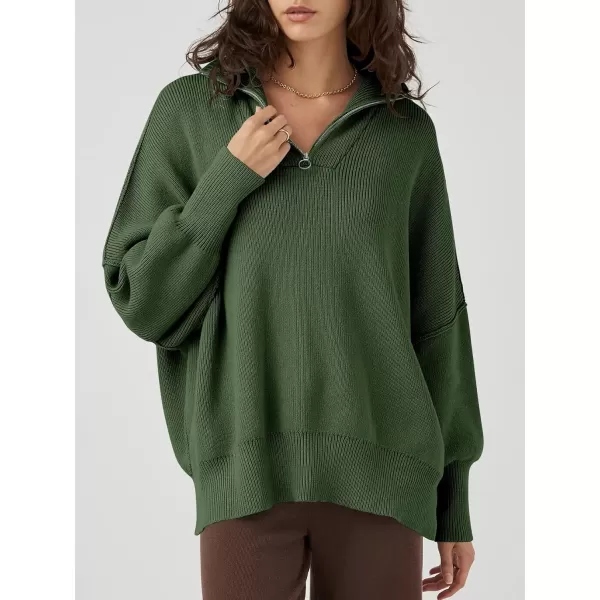 Caracilia Women's Oversized Sweater 2023 1/4 Zipper Collar Long Sleeve Drop Shoulder Slouchy Pullover Top