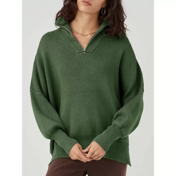 Caracilia Women's Oversized Sweater 2023 1/4 Zipper Collar Long Sleeve Drop Shoulder Slouchy Pullover Top