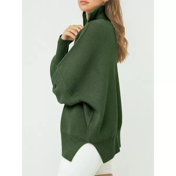 Caracilia Women's Oversized Sweater 2023 1/4 Zipper Collar Long Sleeve Drop Shoulder Slouchy Pullover Top