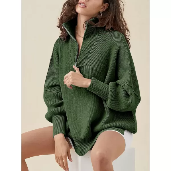 Caracilia Women's Oversized Sweater 2023 1/4 Zipper Collar Long Sleeve Drop Shoulder Slouchy Pullover Top