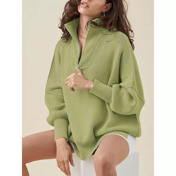 Caracilia Women's Oversized Sweater 2023 1/4 Zipper Collar Long Sleeve Drop Shoulder Slouchy Pullover Top