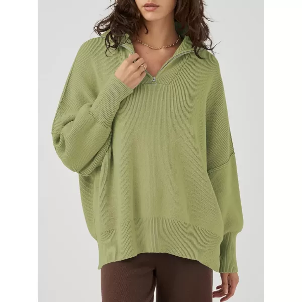 Caracilia Women's Oversized Sweater 2023 1/4 Zipper Collar Long Sleeve Drop Shoulder Slouchy Pullover Top