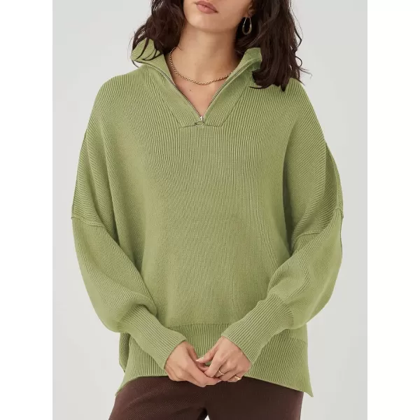 Caracilia Women's Oversized Sweater 2023 1/4 Zipper Collar Long Sleeve Drop Shoulder Slouchy Pullover Top
