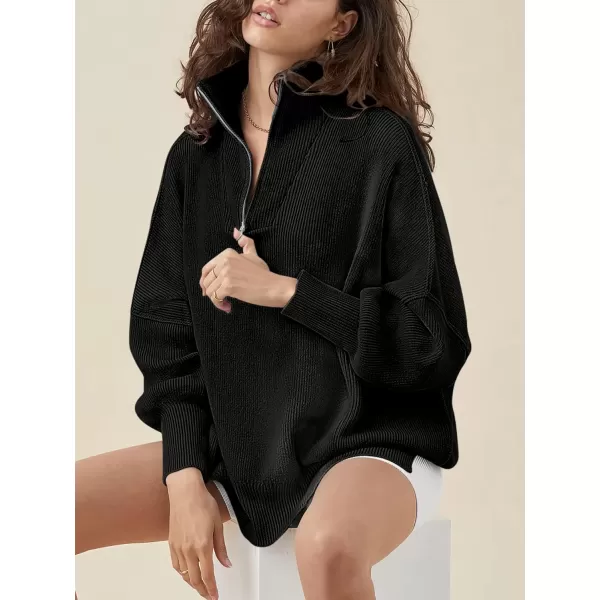 Caracilia Women's Oversized Sweater 2023 1/4 Zipper Collar Long Sleeve Drop Shoulder Slouchy Pullover Top
