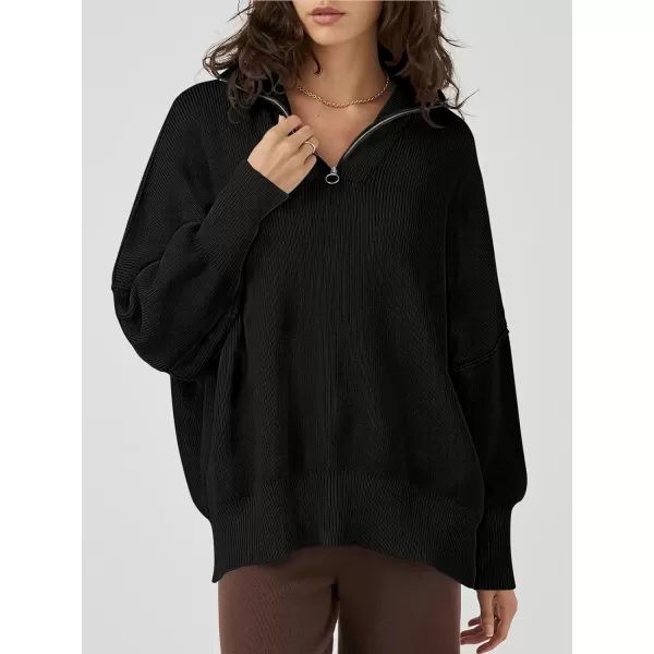 Caracilia Women's Oversized Sweater 2023 1/4 Zipper Collar Long Sleeve Drop Shoulder Slouchy Pullover Top