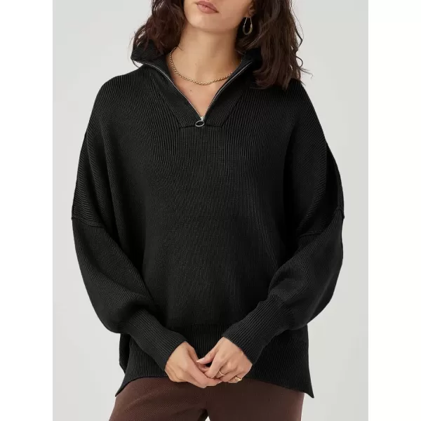 Caracilia Women's Oversized Sweater 2023 1/4 Zipper Collar Long Sleeve Drop Shoulder Slouchy Pullover Top