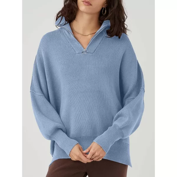 Caracilia Women's Oversized Sweater 2023 1/4 Zipper Collar Long Sleeve Drop Shoulder Slouchy Pullover Top