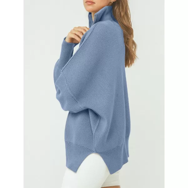 Caracilia Women's Oversized Sweater 2023 1/4 Zipper Collar Long Sleeve Drop Shoulder Slouchy Pullover Top