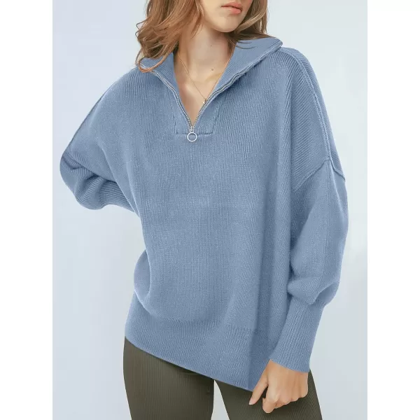 Caracilia Women's Oversized Sweater 2023 1/4 Zipper Collar Long Sleeve Drop Shoulder Slouchy Pullover Top