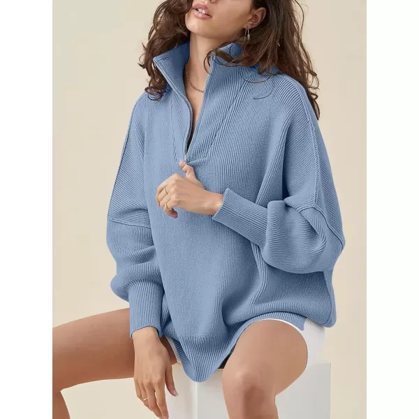 Caracilia Women's Oversized Sweater 2023 1/4 Zipper Collar Long Sleeve Drop Shoulder Slouchy Pullover Top