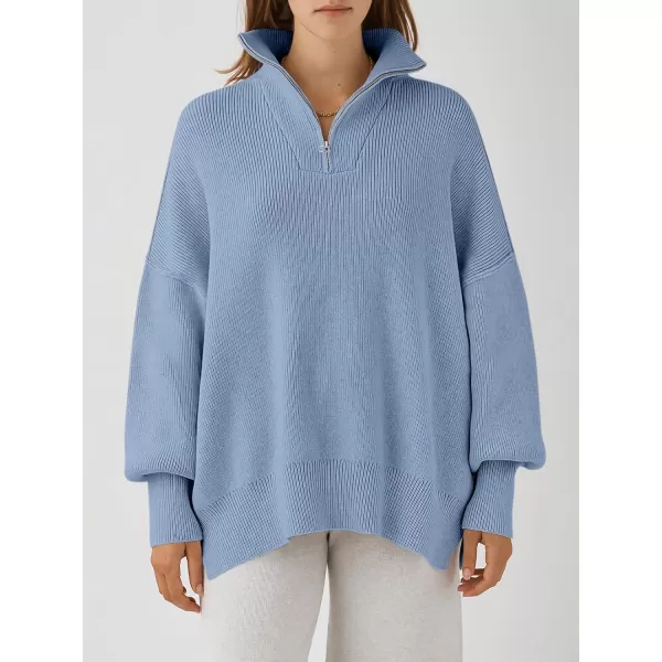 Caracilia Women's Oversized Sweater 2023 1/4 Zipper Collar Long Sleeve Drop Shoulder Slouchy Pullover Top