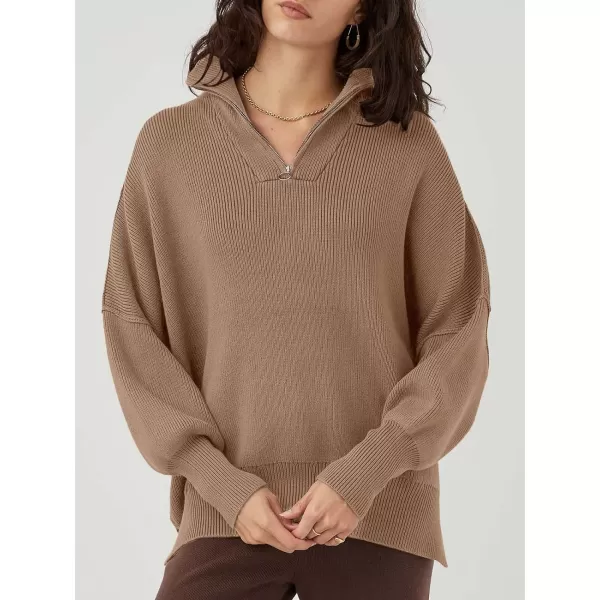 Caracilia Women's Oversized Sweater 2023 1/4 Zipper Collar Long Sleeve Drop Shoulder Slouchy Pullover Top