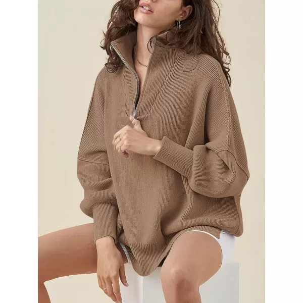 Caracilia Women's Oversized Sweater 2023 1/4 Zipper Collar Long Sleeve Drop Shoulder Slouchy Pullover Top