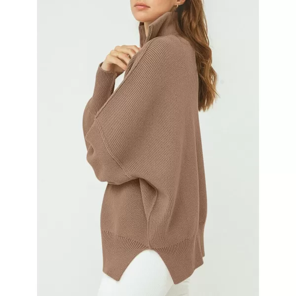 Caracilia Women's Oversized Sweater 2023 1/4 Zipper Collar Long Sleeve Drop Shoulder Slouchy Pullover Top