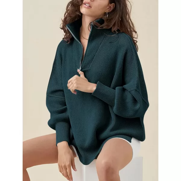 Caracilia Women's Oversized Sweater 2023 1/4 Zipper Collar Long Sleeve Drop Shoulder Slouchy Pullover Top