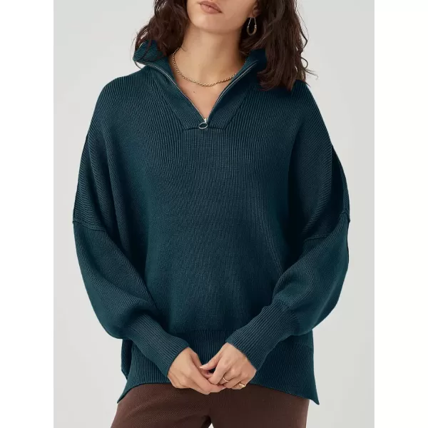 Caracilia Women's Oversized Sweater 2023 1/4 Zipper Collar Long Sleeve Drop Shoulder Slouchy Pullover Top