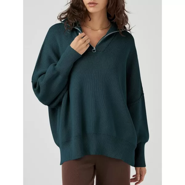 Caracilia Women's Oversized Sweater 2023 1/4 Zipper Collar Long Sleeve Drop Shoulder Slouchy Pullover Top