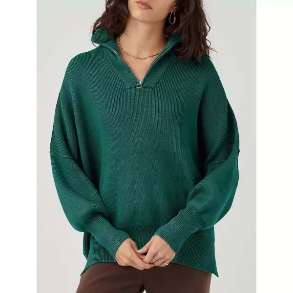 Caracilia Women's Oversized Sweater 2023 1/4 Zipper Collar Long Sleeve Drop Shoulder Slouchy Pullover Top