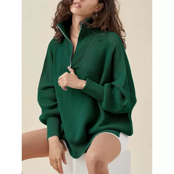 Caracilia Women's Oversized Sweater 2023 1/4 Zipper Collar Long Sleeve Drop Shoulder Slouchy Pullover Top