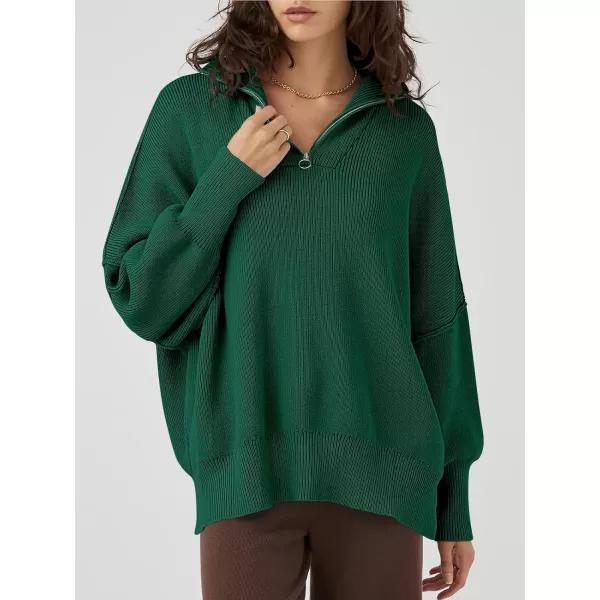 Caracilia Women's Oversized Sweater 2023 1/4 Zipper Collar Long Sleeve Drop Shoulder Slouchy Pullover Top