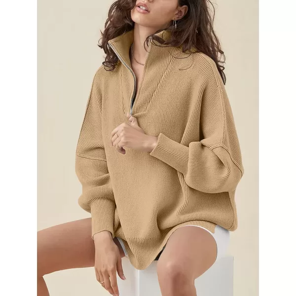 Caracilia Women's Oversized Sweater 2023 1/4 Zipper Collar Long Sleeve Drop Shoulder Slouchy Pullover Top