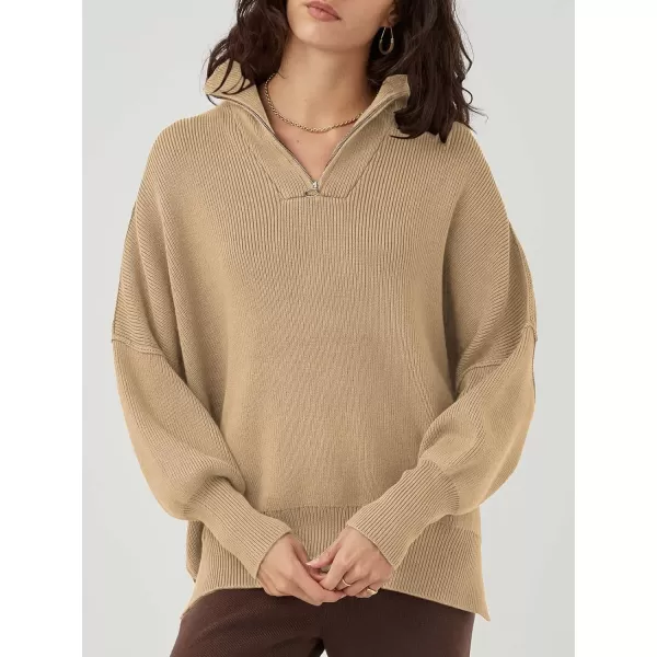 Caracilia Women's Oversized Sweater 2023 1/4 Zipper Collar Long Sleeve Drop Shoulder Slouchy Pullover Top