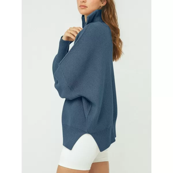 Caracilia Women's Oversized Sweater 2023 1/4 Zipper Collar Long Sleeve Drop Shoulder Slouchy Pullover Top