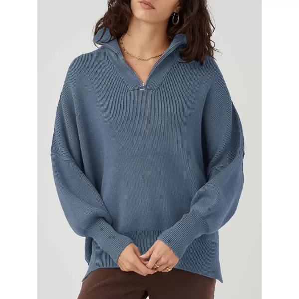 Caracilia Women's Oversized Sweater 2023 1/4 Zipper Collar Long Sleeve Drop Shoulder Slouchy Pullover Top