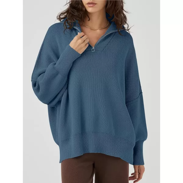 Caracilia Women's Oversized Sweater 2023 1/4 Zipper Collar Long Sleeve Drop Shoulder Slouchy Pullover Top