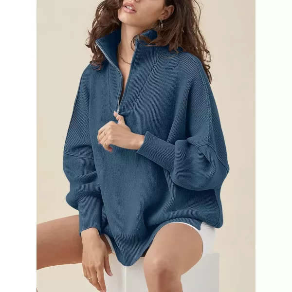 Caracilia Women's Oversized Sweater 2023 1/4 Zipper Collar Long Sleeve Drop Shoulder Slouchy Pullover Top