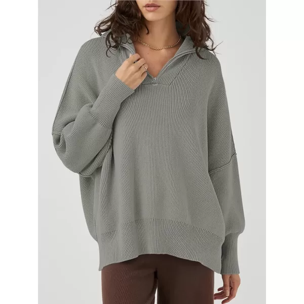 Caracilia Women's Oversized Sweater 2023 1/4 Zipper Collar Long Sleeve Drop Shoulder Slouchy Pullover Top
