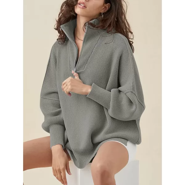 Caracilia Women's Oversized Sweater 2023 1/4 Zipper Collar Long Sleeve Drop Shoulder Slouchy Pullover Top