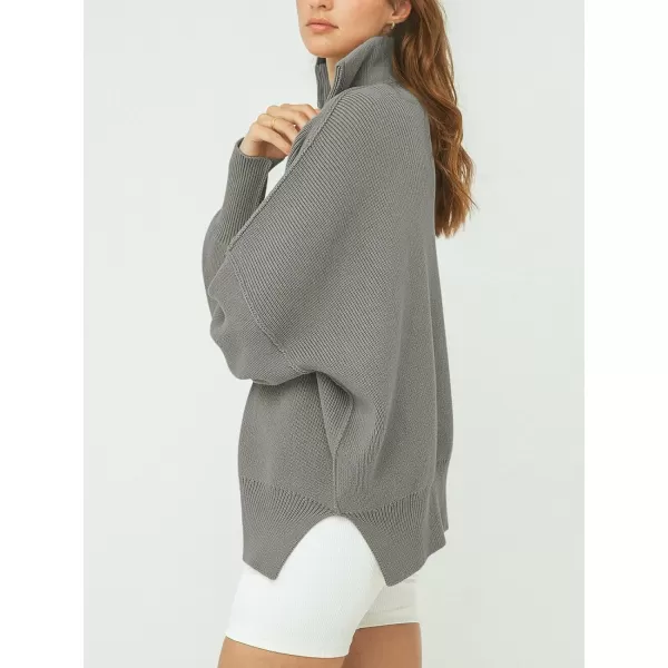 Caracilia Women's Oversized Sweater 2023 1/4 Zipper Collar Long Sleeve Drop Shoulder Slouchy Pullover Top