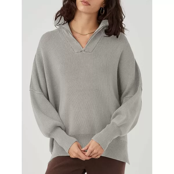 Caracilia Women's Oversized Sweater 2023 1/4 Zipper Collar Long Sleeve Drop Shoulder Slouchy Pullover Top