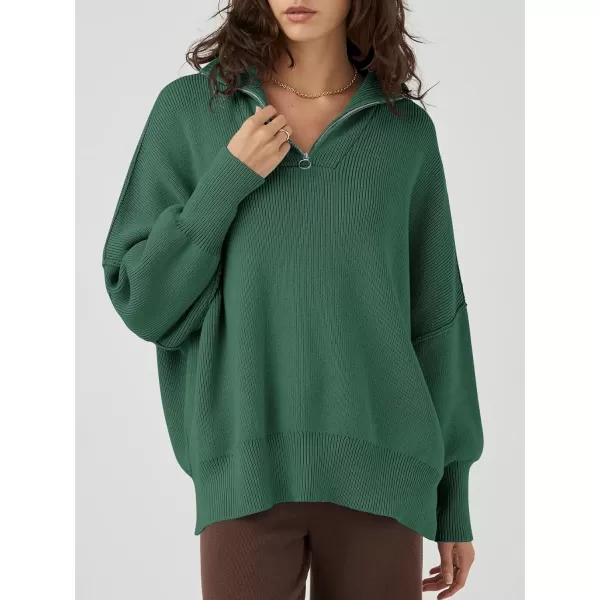 Caracilia Women's Oversized Sweater 2023 1/4 Zipper Collar Long Sleeve Drop Shoulder Slouchy Pullover Top