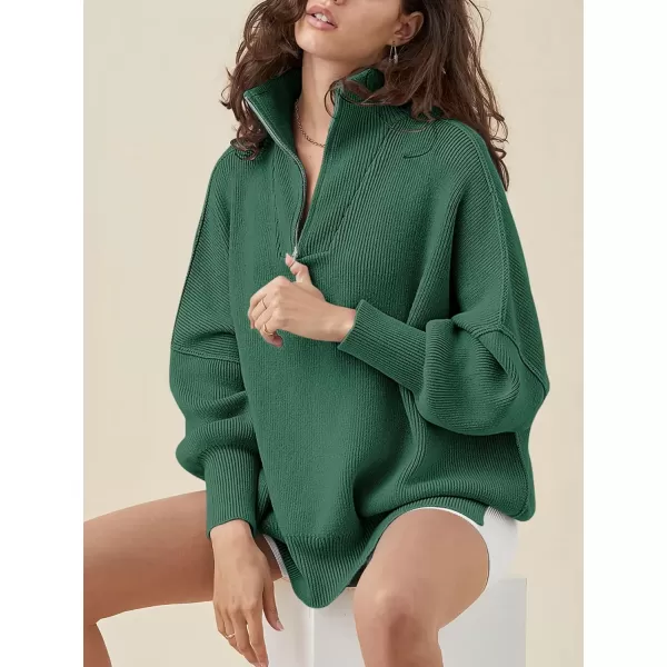 Caracilia Women's Oversized Sweater 2023 1/4 Zipper Collar Long Sleeve Drop Shoulder Slouchy Pullover Top