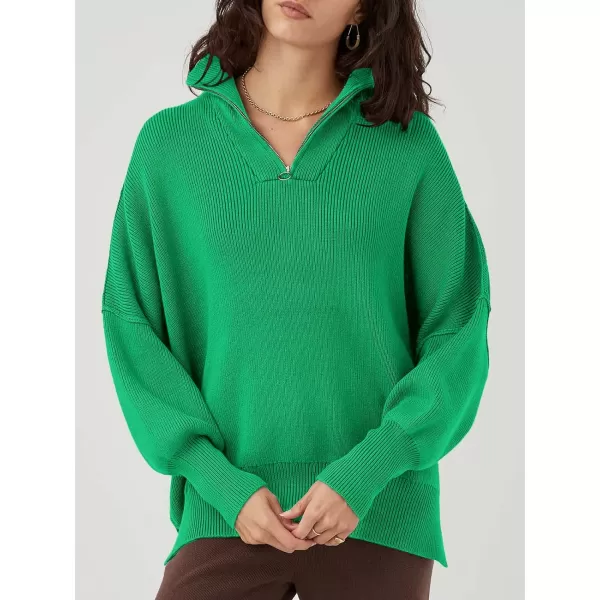 Caracilia Women's Oversized Sweater 2023 1/4 Zipper Collar Long Sleeve Drop Shoulder Slouchy Pullover Top