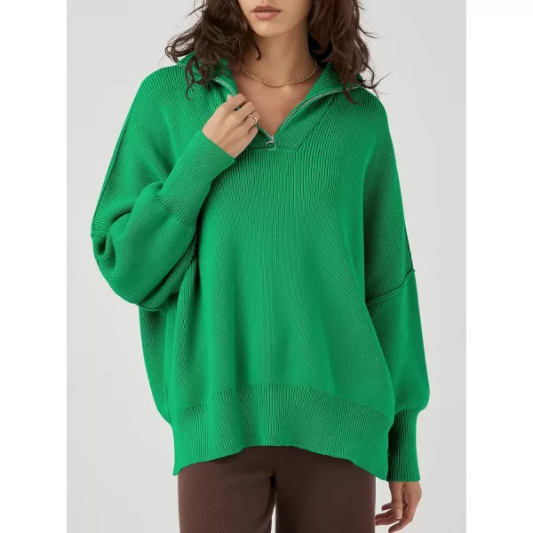 Caracilia Women's Oversized Sweater 2023 1/4 Zipper Collar Long Sleeve Drop Shoulder Slouchy Pullover Top