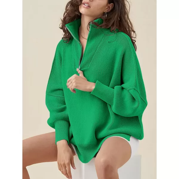 Caracilia Women's Oversized Sweater 2023 1/4 Zipper Collar Long Sleeve Drop Shoulder Slouchy Pullover Top