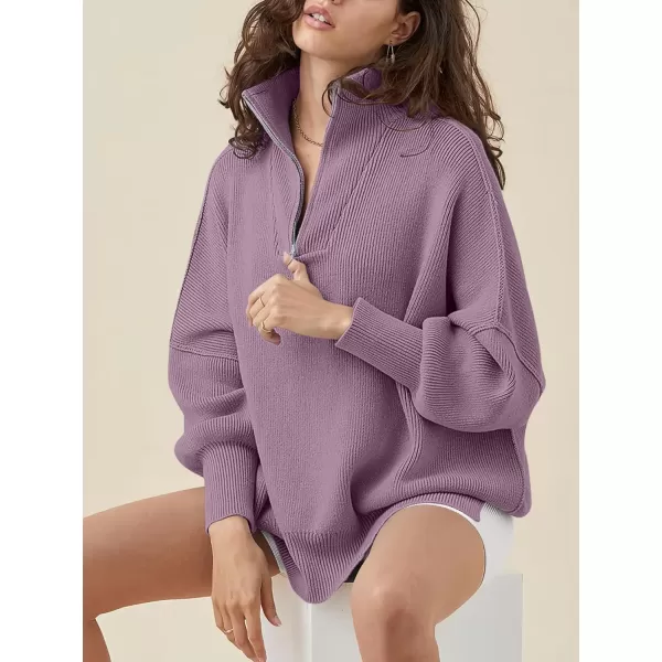 Caracilia Women's Oversized Sweater 2023 1/4 Zipper Collar Long Sleeve Drop Shoulder Slouchy Pullover Top