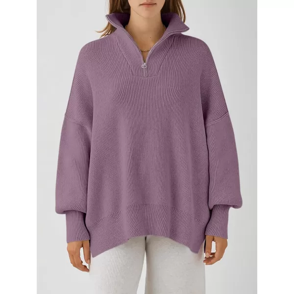 Caracilia Women's Oversized Sweater 2023 1/4 Zipper Collar Long Sleeve Drop Shoulder Slouchy Pullover Top